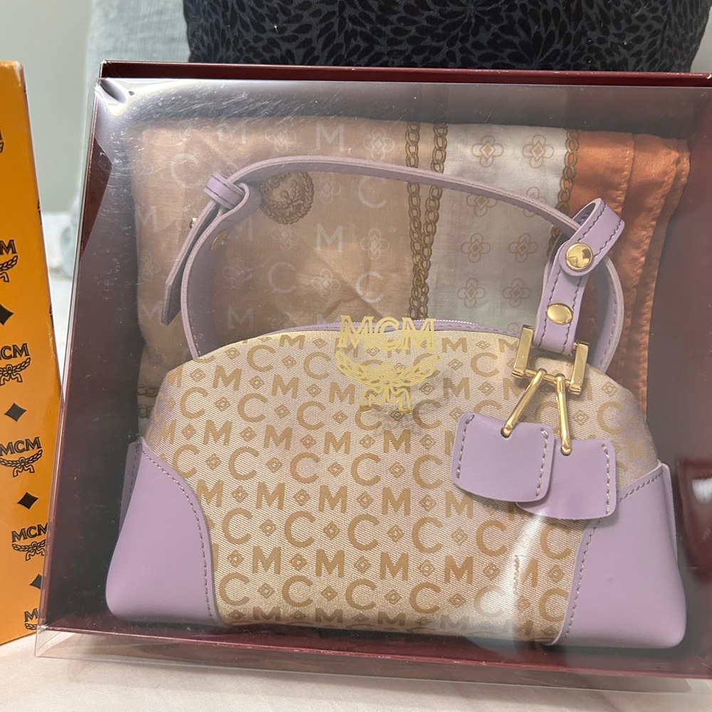 MCM Women's Beige and Purple Micro Handbag - Picture 2 of 14